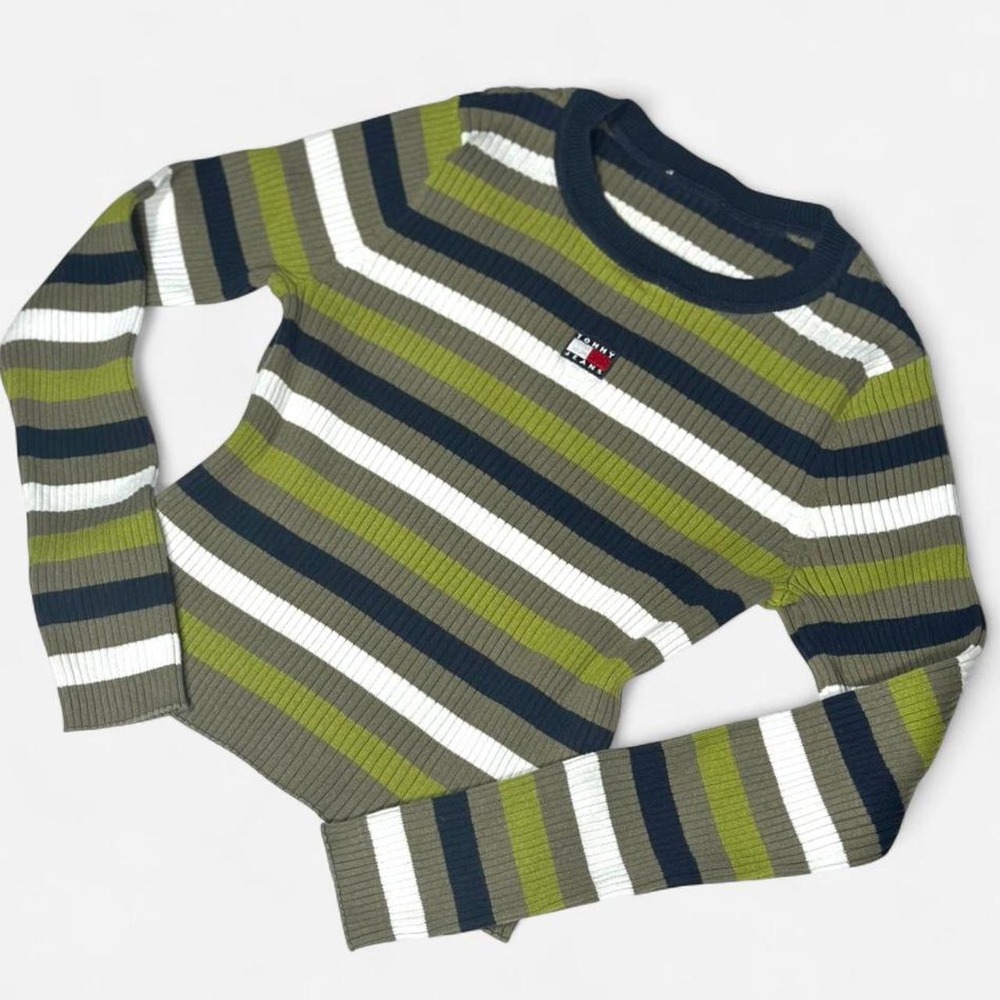 Tommy Jean Long Sleeve, Striped,
Y2K Style, Knit, Size